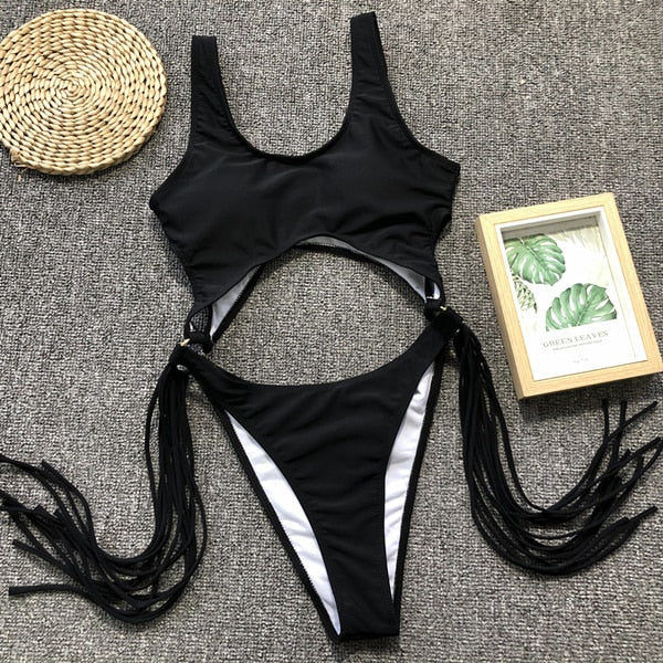 High Leg Cut Tassels Monokini