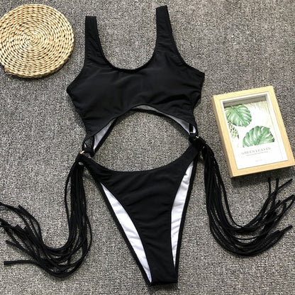 High Leg Cut Tassels Monokini