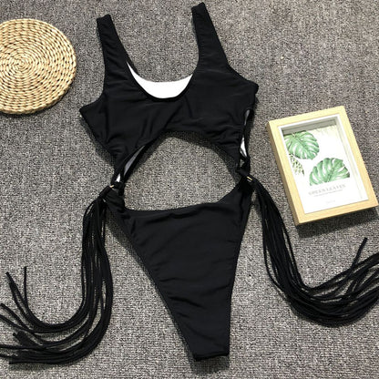 High Leg Cut Tassels Monokini