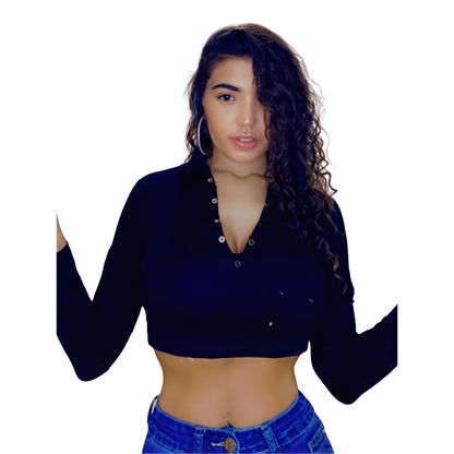 Lexy black button up crop top